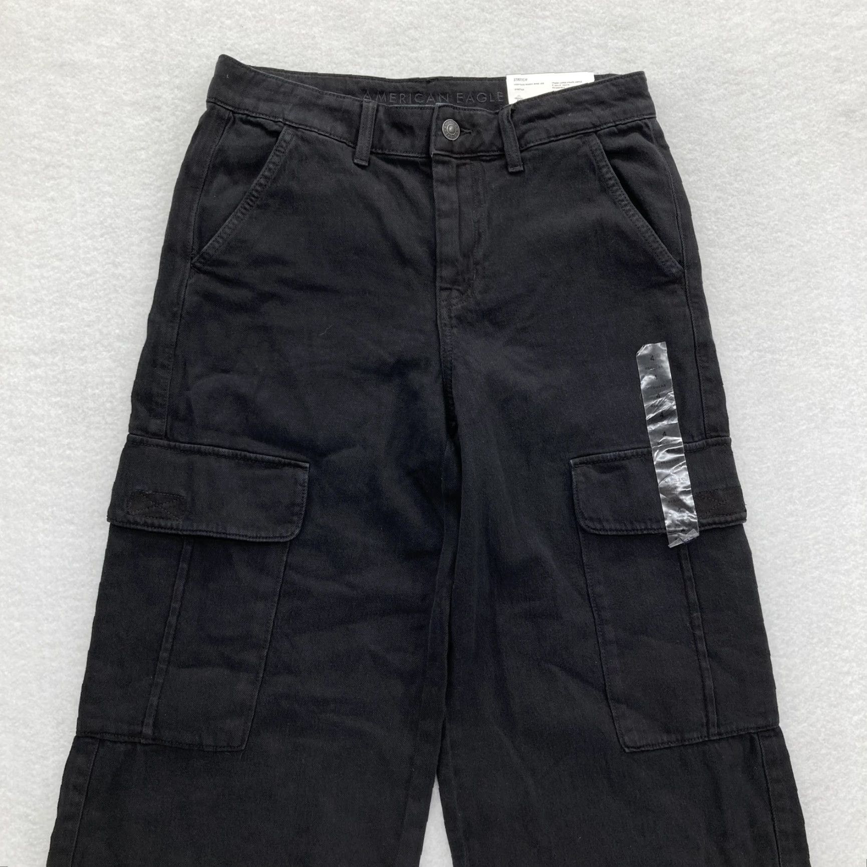 American Eagle Outfitters American Eagle Jeans Womens 4 Black High-Rise Baggy Wide Leg Cargo Stretch NWT Size 27" / US 4 / IT 40 - 2 Thumbnail