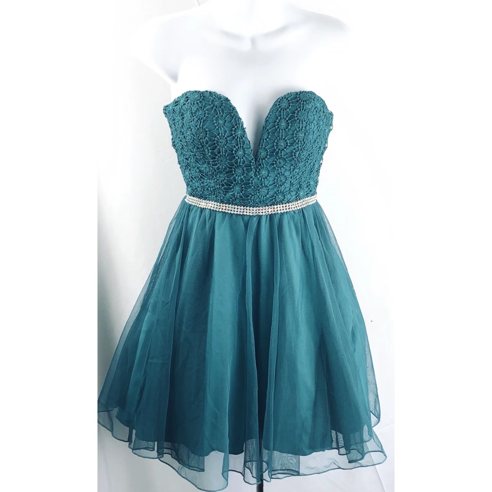 Vintage VINTAGE Strapless Corset Dress Teal Tiered Flare Beads Belt Fairy Y2K Pixie 1 Size XS / US 0-2 / IT 36-38 - 7 Thumbnail
