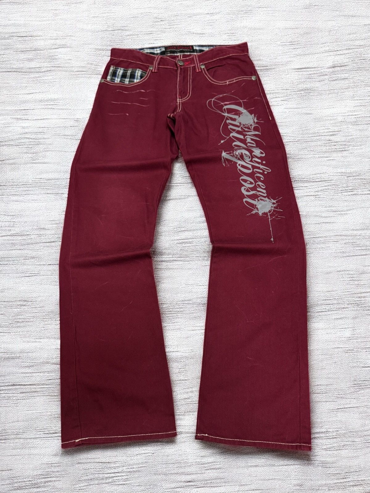 Hysteric Glamour Vintage Jack Serika Burgundy Jeans Streetwear Japan Style Size US 29 - 1 Thumbnail