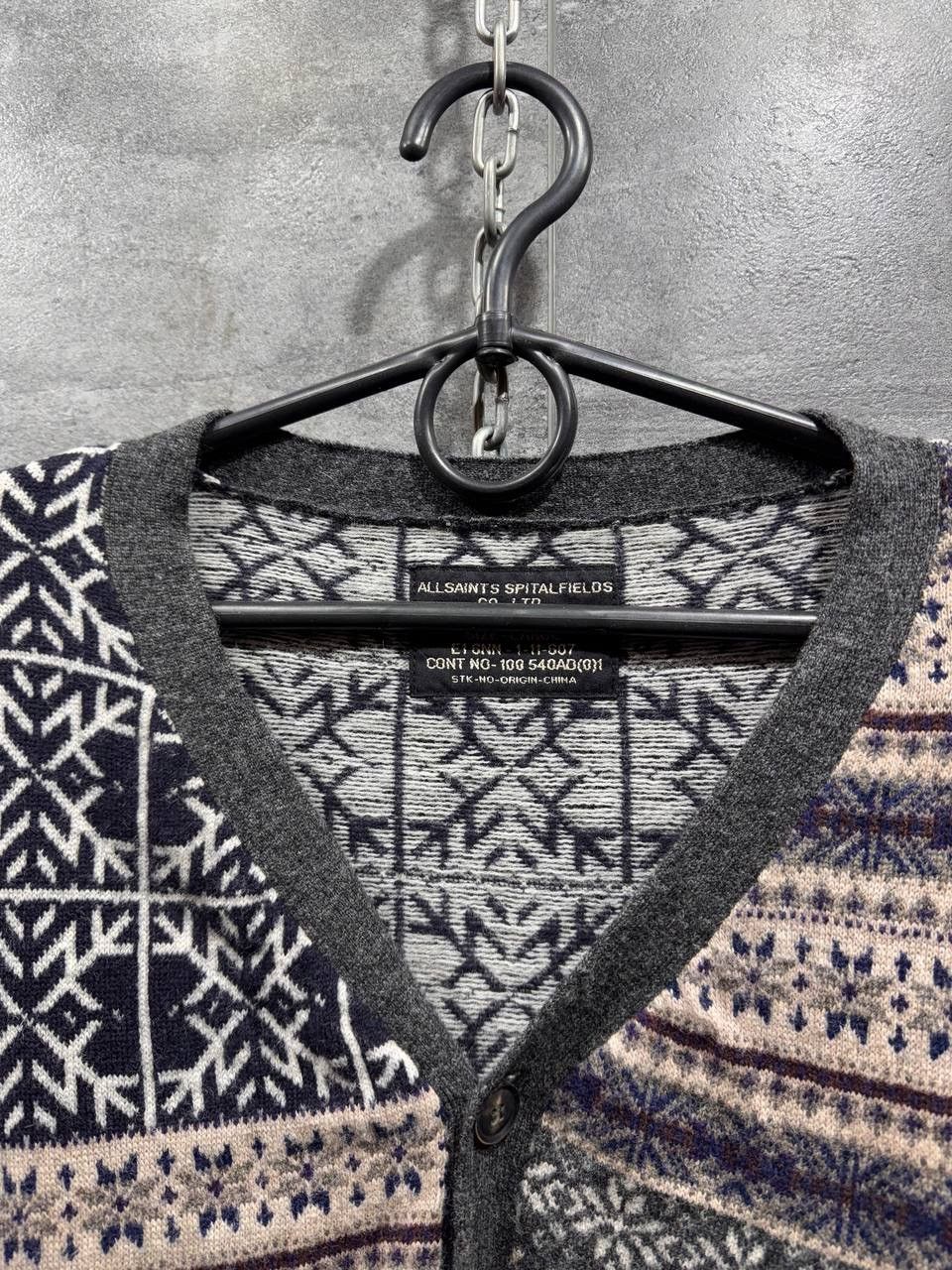 Allsaints AllSaints Mens Vallo Fair Isle Cardigan Wool Sweater Size L Size US L / EU 52-54 / 3 - 8 Thumbnail