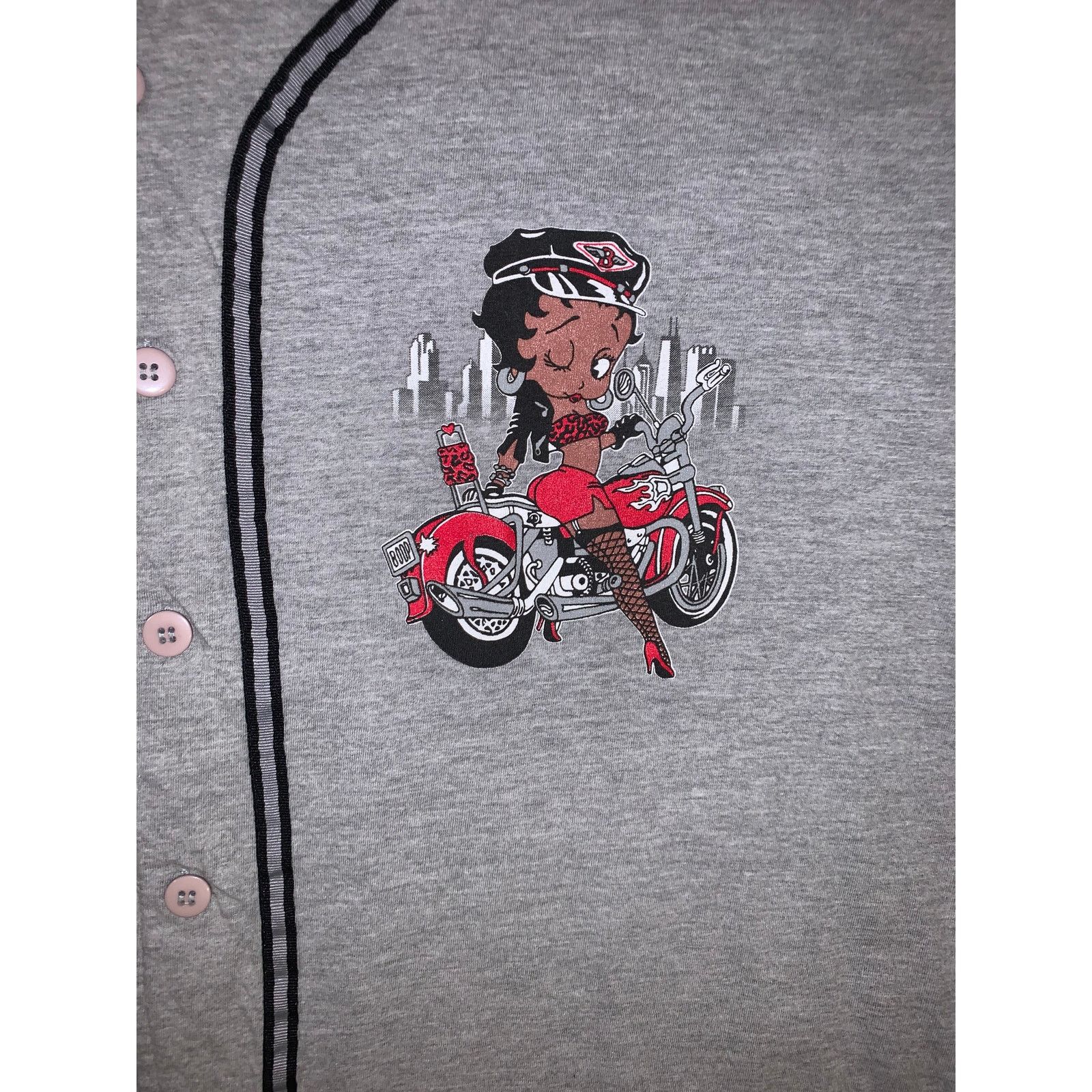 Other × Vintage Black Betty Boop Motorcycle Baseball Jersey XL Grey Shirt Size US XL / EU 56 / 4 - 3 Thumbnail