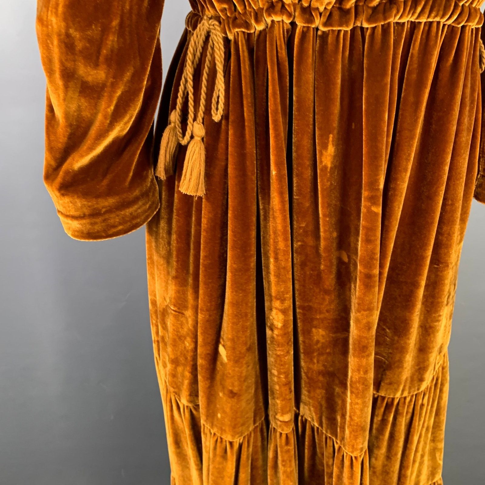Ulla Johnson ULLA JOHNSON Bunny Yellow Mustard Velvet Ruffle Midi Dress Size XS / US 0-2 / IT 36-38 - 7 Thumbnail