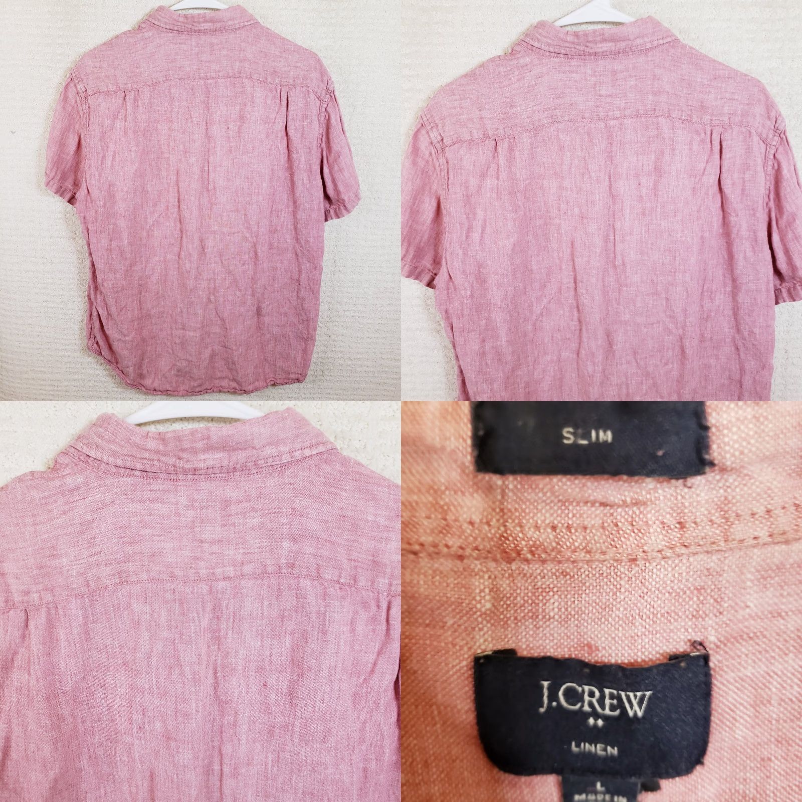 J.Crew J. Crew Shirt Mens L Pink Slim Fit 100% Linen Short Sleeve Button-Up Collared N/A Size US L / EU 52-54 / 3 - 8 Thumbnail