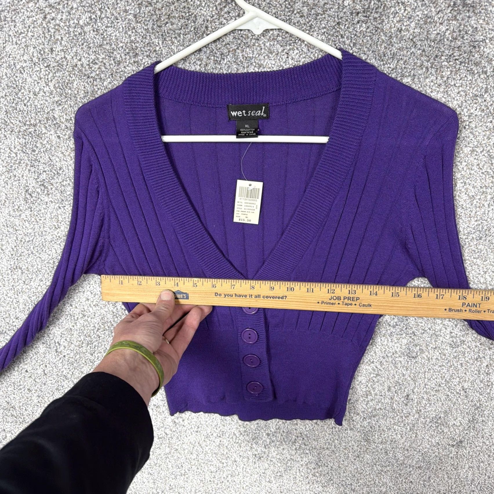 Vintage VINTAGE Wet Seal Cardigan XL Cropped 100% Cotton V-Neck Long Sleeve Purple Teens Junior Slim Knit Buttoned All Seasons Sweater Size XL / US 12-14 / IT 48-50 - 4 Thumbnail
