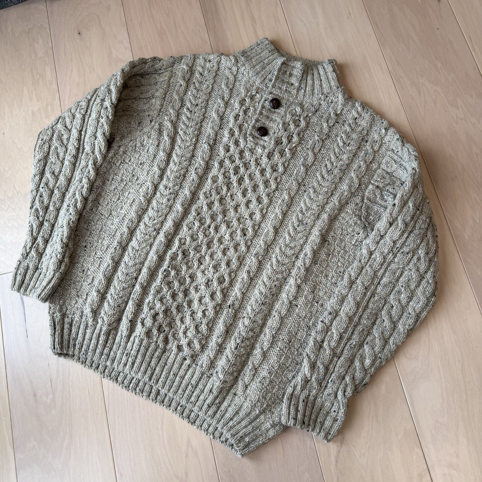 L.L. Bean LL Bean Aran Knit Sweater XL Beige Fisherman Heavy Wool Size US XL / EU 56 / 4 - 9 Thumbnail