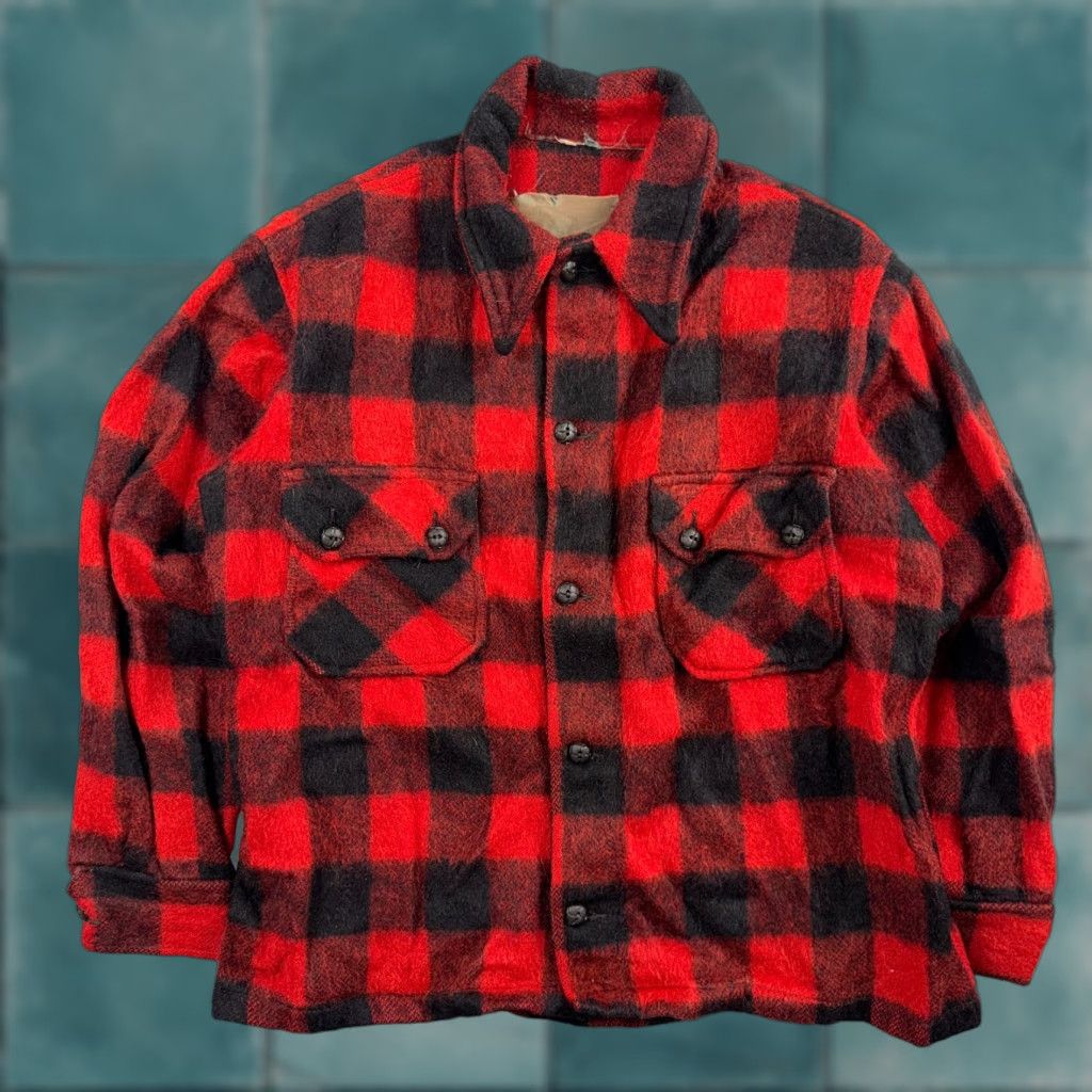 Vintage VTG 1950s Wool Buffalo Plaid Mackinaw Heavy Jacket Button Up Mohair Rockabilly Jacket Mens L Red Plaid Wool Coat Size US L / EU 52-54 / 3 - 1 Thumbnail
