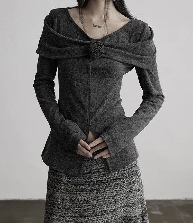 Other Charcoal Rose Wrap Long Sleeve Top Size M / US 6-8 / IT 42-44 - 1 Thumbnail