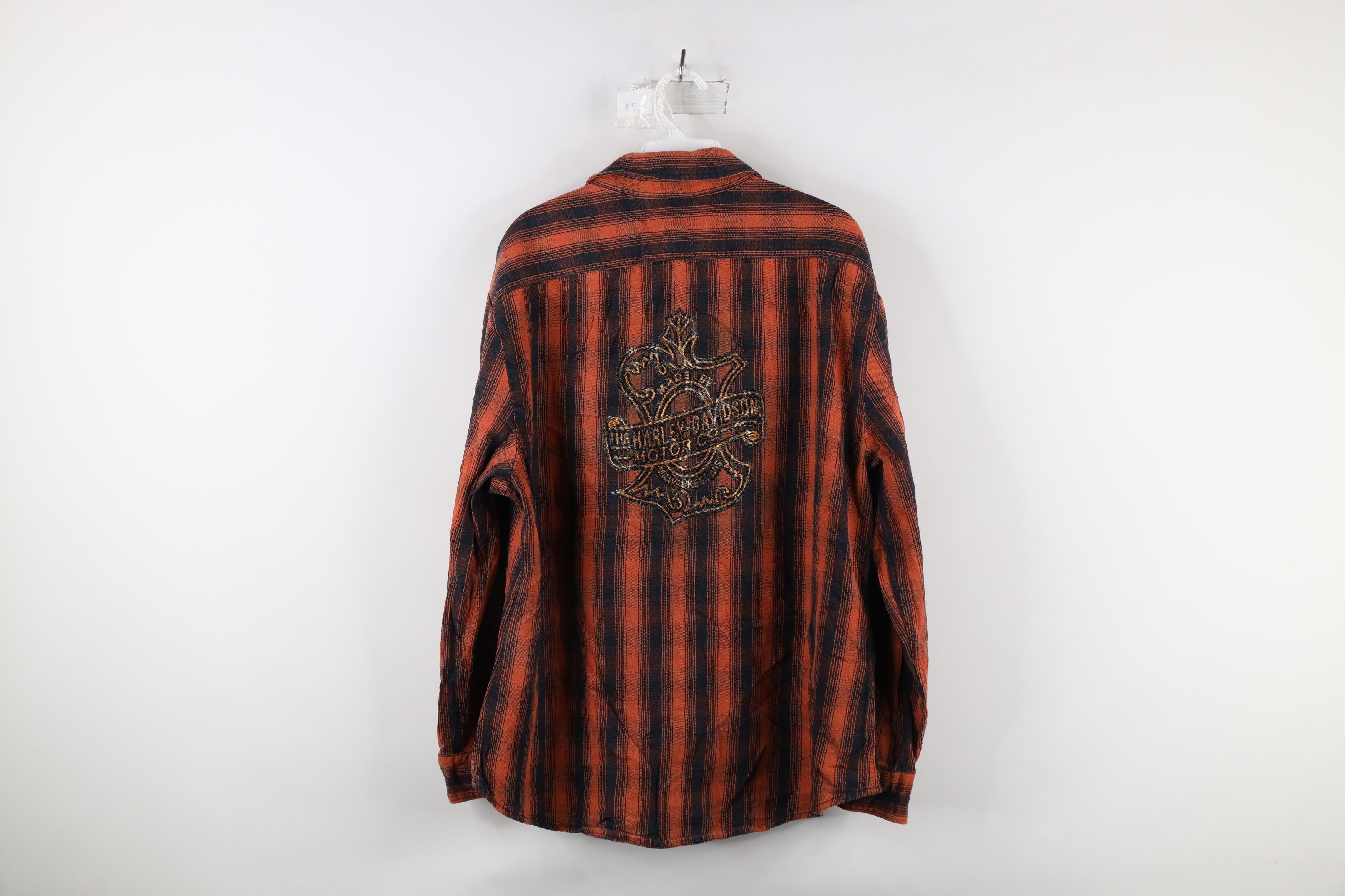 Harley Davidson × Vintage Vintage Harley Davidson Out Collared Flannel Button Shirt Size US XL / EU 56 / 4 - 9 Thumbnail