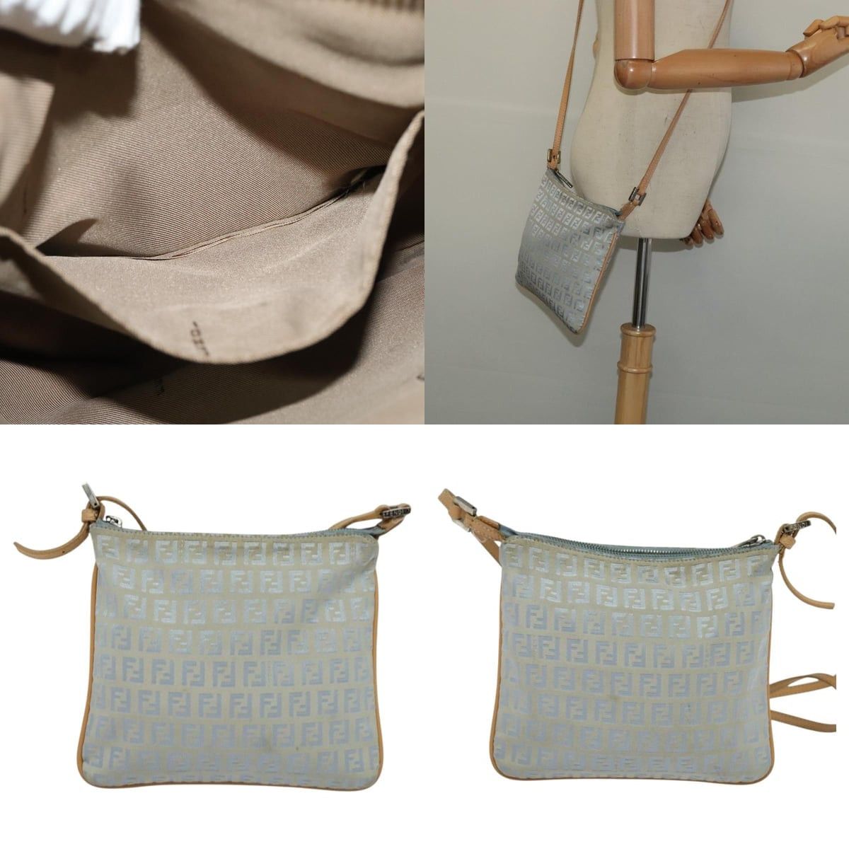 Fendi FENDI Zucchino Canvas Shoulder Bag Light Blue Silver Size ONE SIZE - 10 Thumbnail