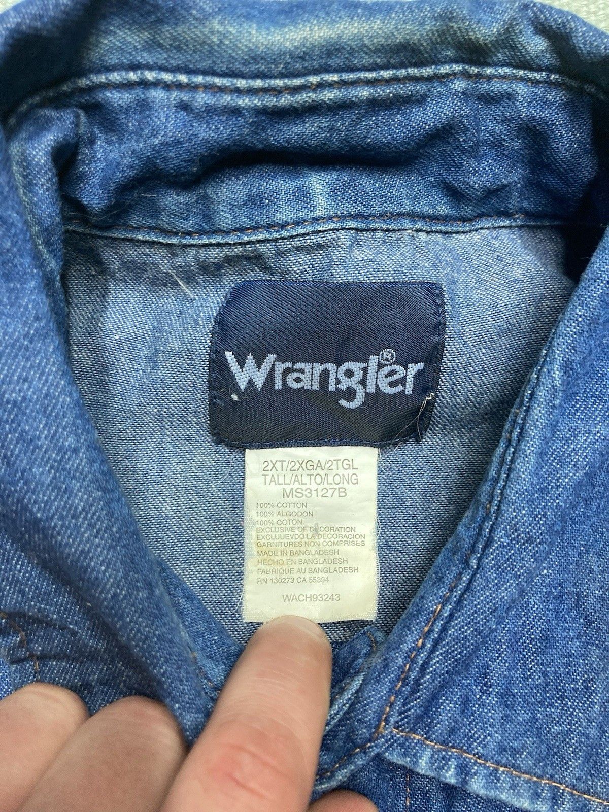 Vintage × Wrangler Vintage wrangler denim Pearl snap shirt cowboy western XXL T Size US XXL / EU 58 / 5 - 4 Thumbnail