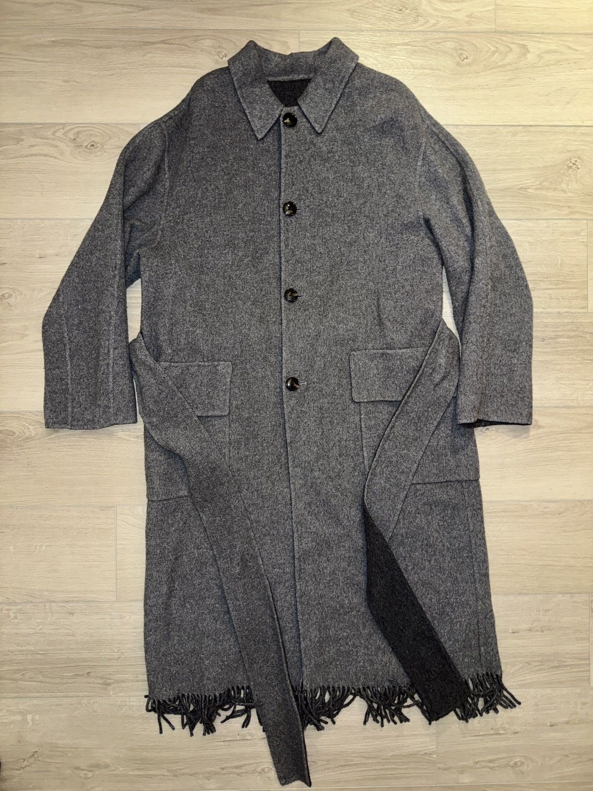 Amiri Alpaca Wool Fringe Hem Coat