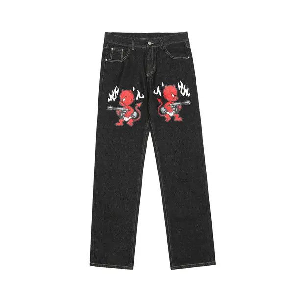 Japanese Brand VIBE Devil Graphic Black Denim Jeans Size US 34 / EU 50 - 4 Thumbnail