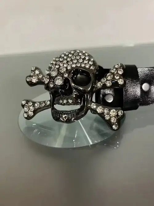 Other Rhinestone Skull Buckle Belt Size 32 - 2 Thumbnail