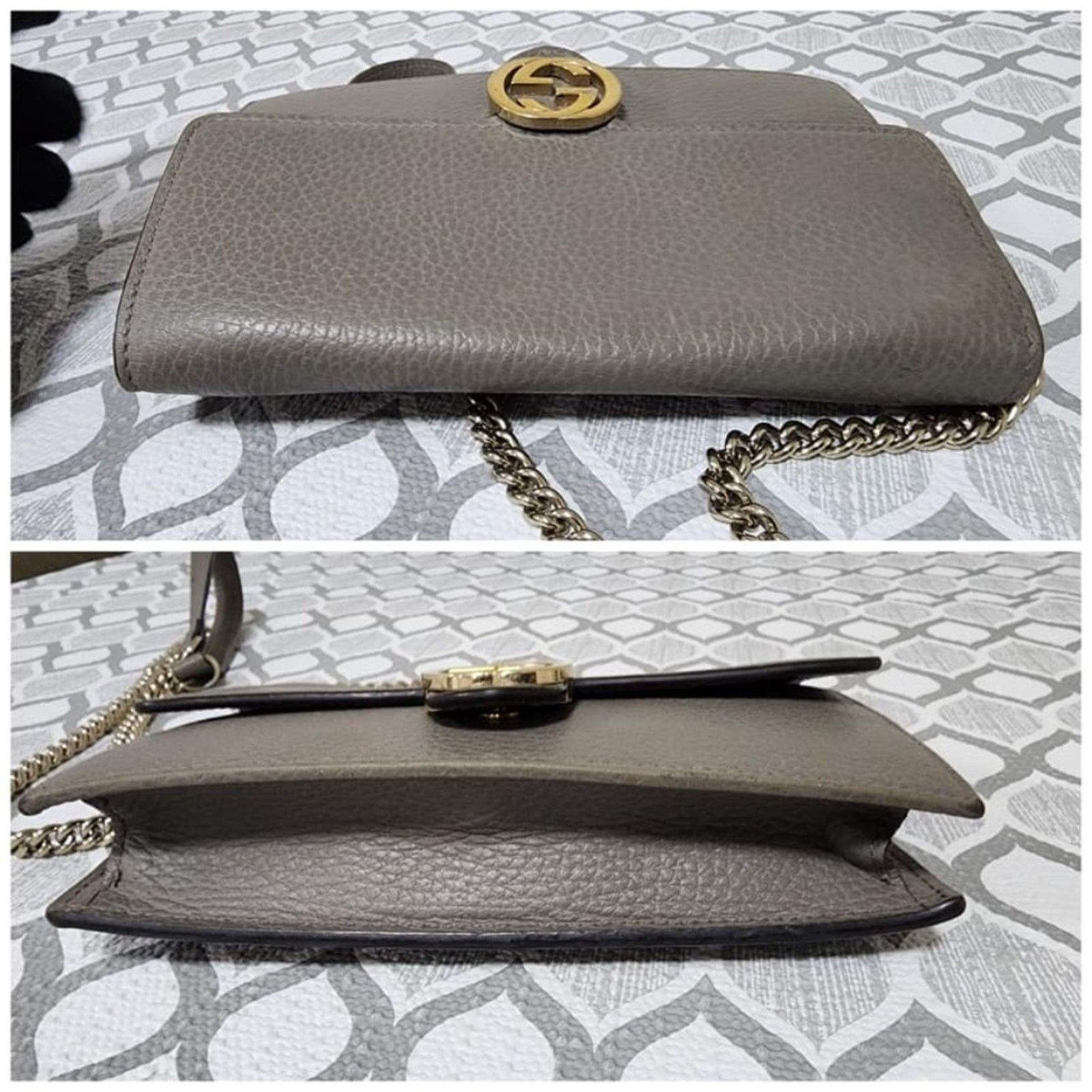 Gucci GUCCI Leather Interlocking G Dollar Flap Walet On Chain Grey Size ONE SIZE - 8 Thumbnail