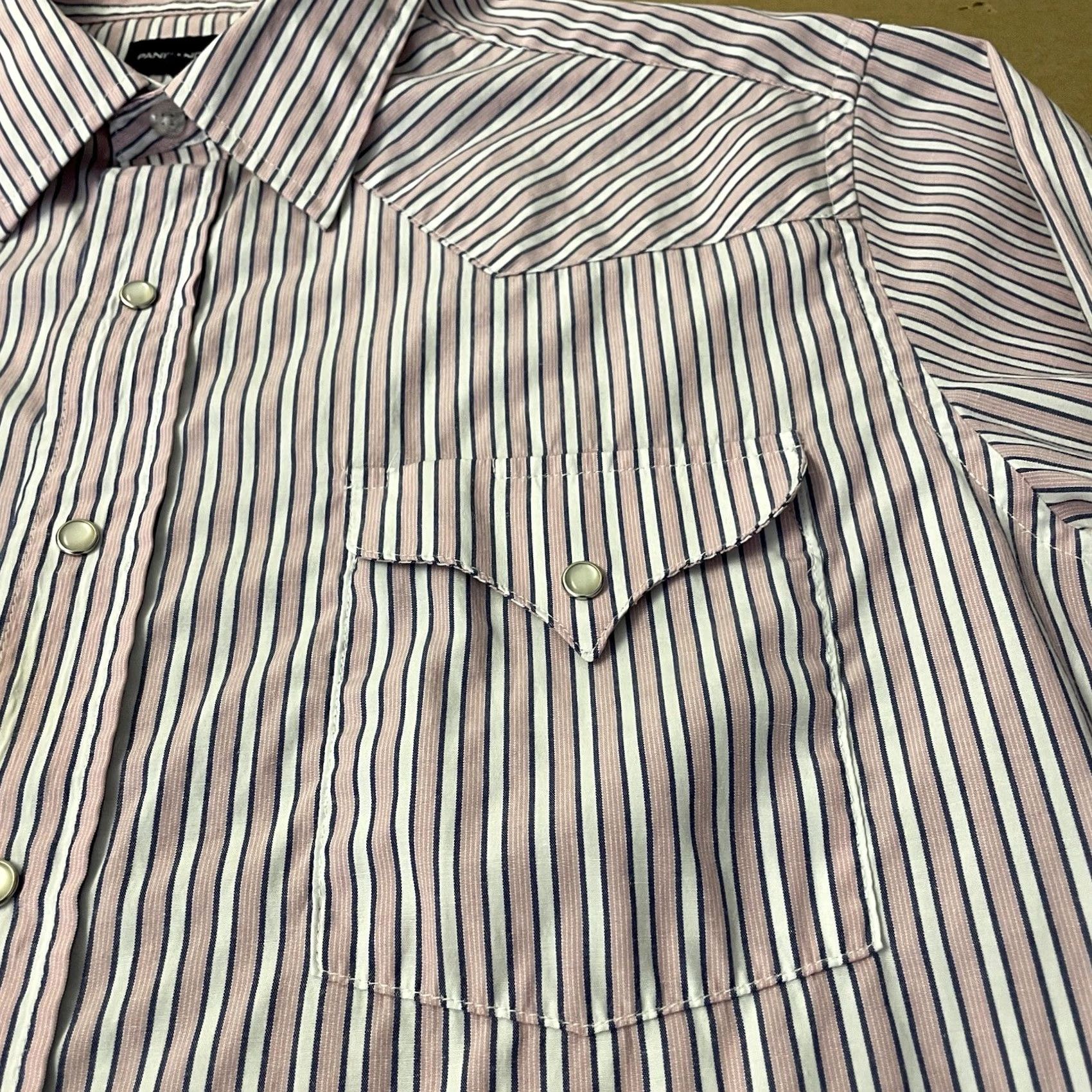 Vintage Panhandle Slim Shirt Mens 16 33 Pink Stripe Button-Down Pearl Snap Pockets Cowboy Western Vintage Size US L / EU 52-54 / 3 - 3 Thumbnail