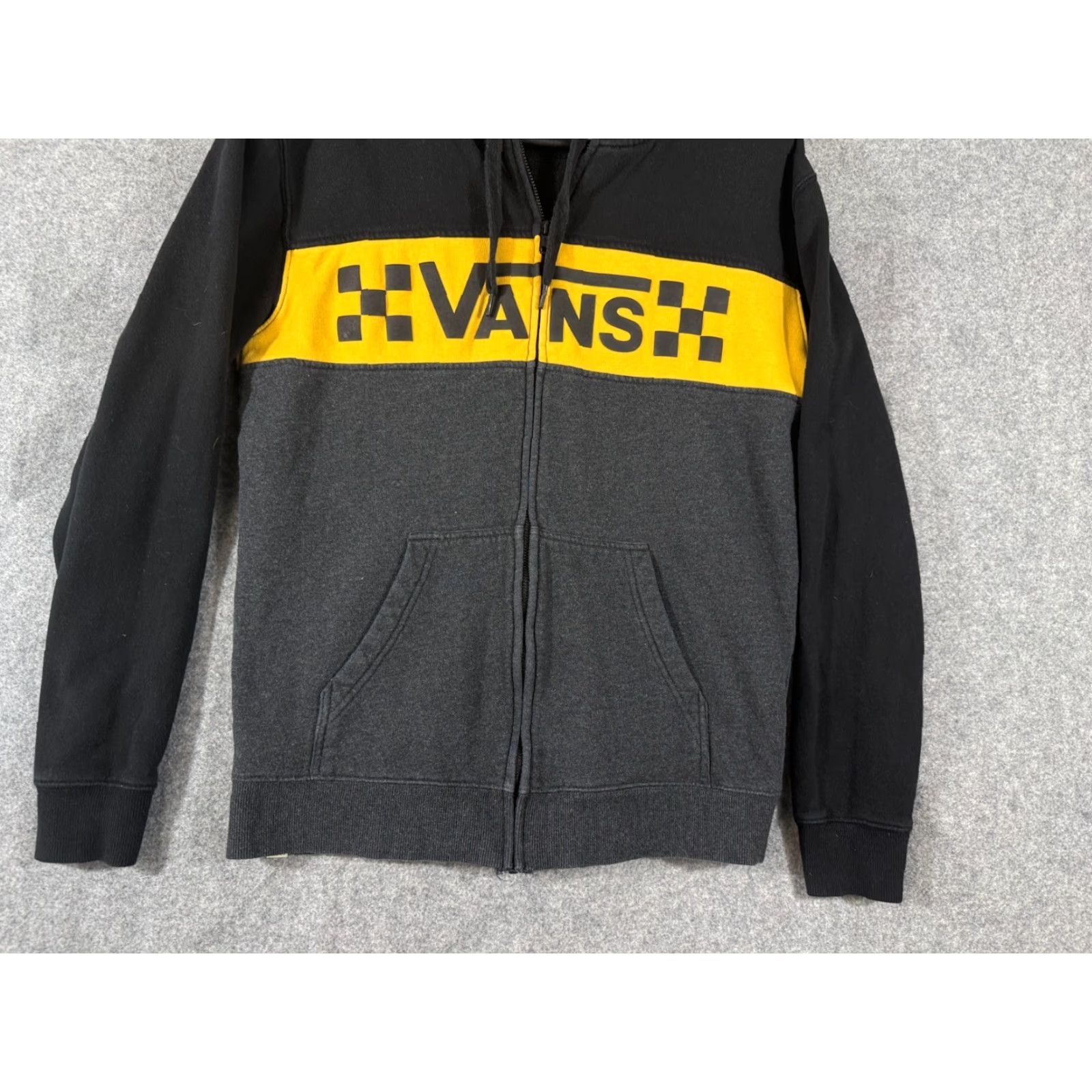Vans VANS Hooded Sweatshirt Mens S Black Gray Colorblock Checkerboard Zip Up Pockets Size US S / EU 44-46 / 1 - 4 Thumbnail