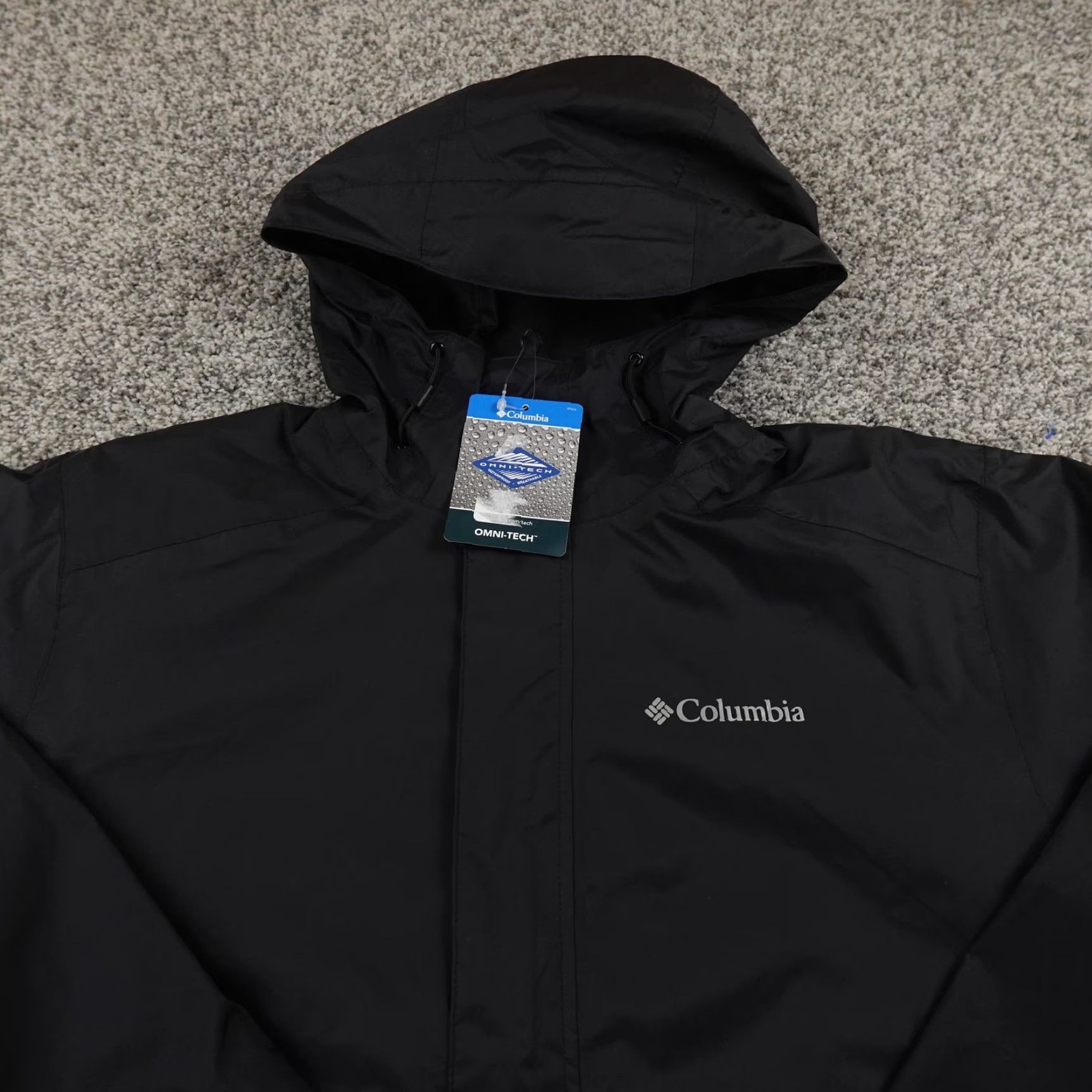 Rains Columbia Poncho Jacket Mens 2XS Black Omni-Tech Wind Rain Coat Hooded Waterproof Rain Coat Size US XXS / EU 40 - 3 Thumbnail