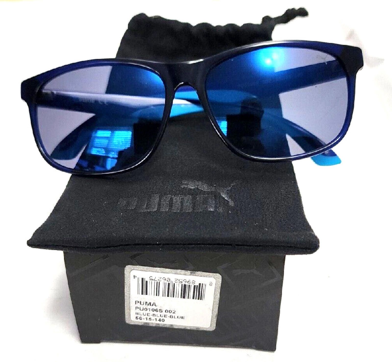 Puma Puma PU0106S 002 Blue Mirror Square Sunglasses 56-15 140 Size ONE SIZE - 1 Thumbnail