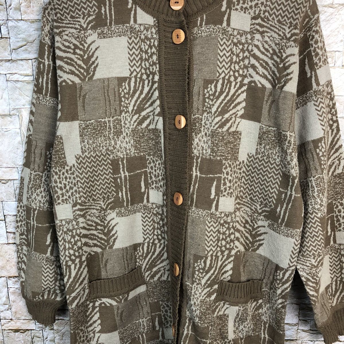 Homespun Knitwear Tokyo vintage Brown knitwear Patterned long Cardigans #A410 Size M / US 6-8 / IT 42-44 - 5 Thumbnail