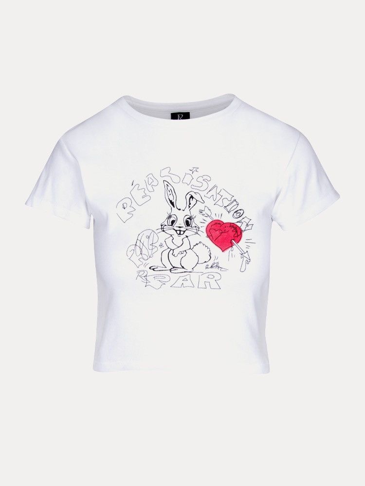 Realisation Par Realisation Par Cropped Bunny Tee in Red Heart Size XS / US 0-2 / IT 36-38 - 1 Thumbnail