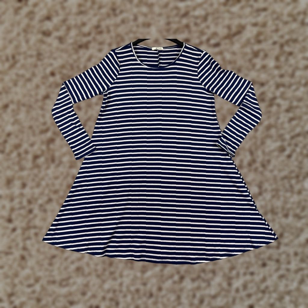 Vintage LA made Dress Womens M Blue White Striped Mini Long Sleeve Polyester Blend Size M / US 6-8 / IT 42-44 - 1 Thumbnail