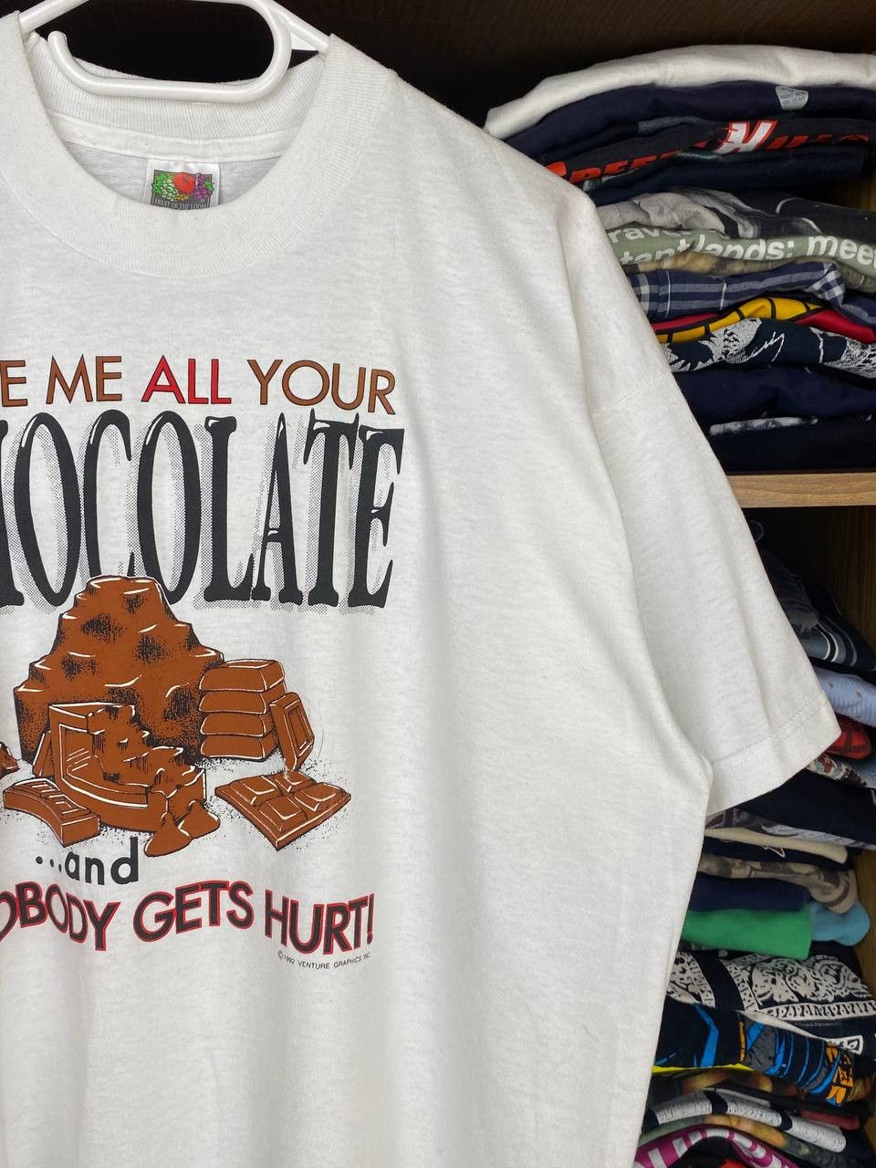 Fruit Of The Loom Vintage Give Me All Your Chocolate 1992 Graphic Tee Size US XL / EU 56 / 4 - 3 Thumbnail