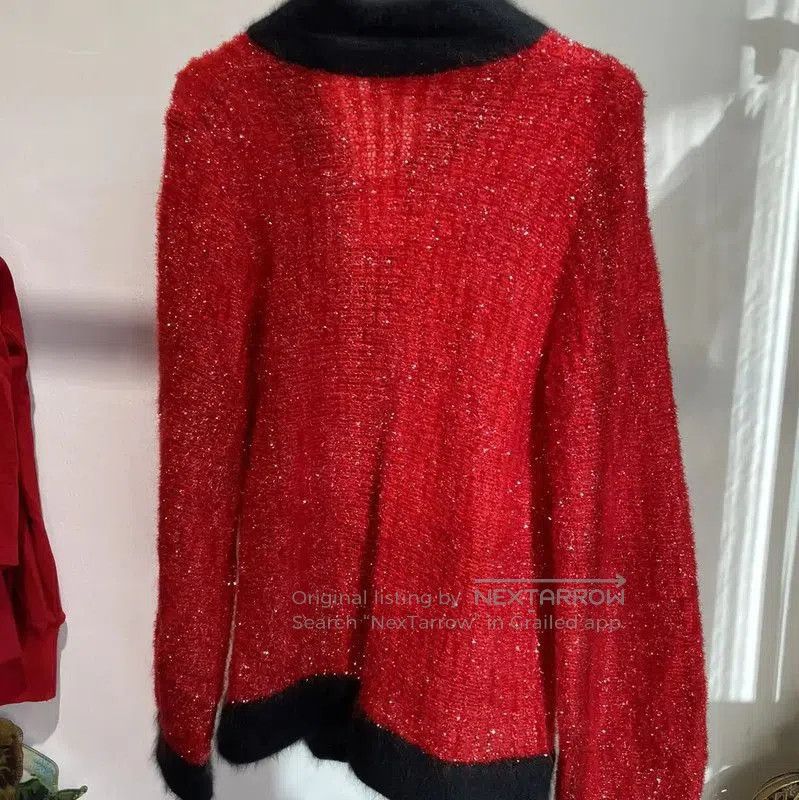 Yves Saint Laurent YSL Red Women's Cardigan with Black Accents . Size L / US 10 / IT 46 - 5 Thumbnail