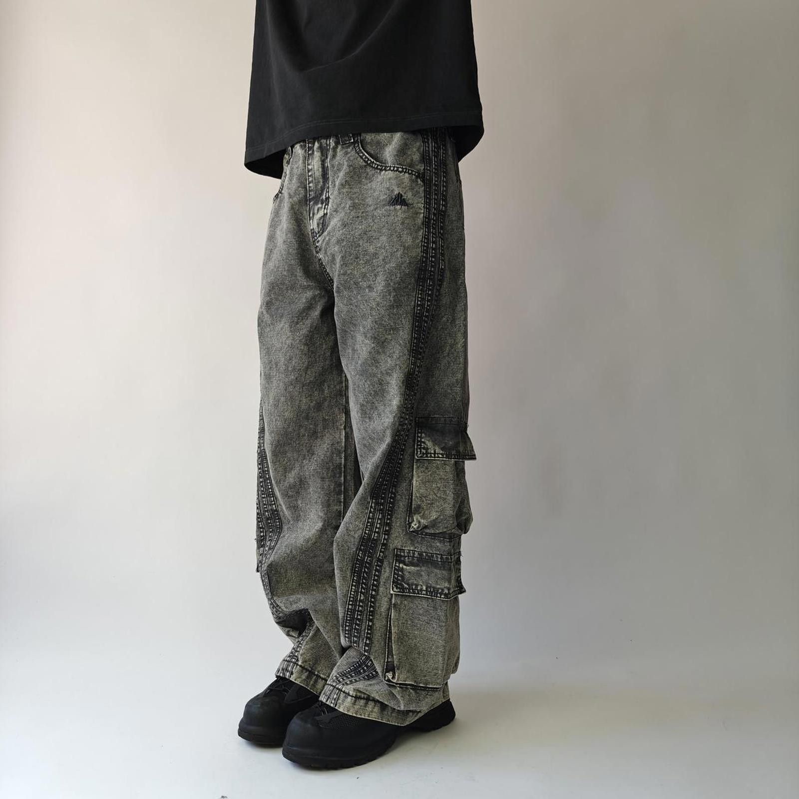 Other Grey Stonewashed Wide Leg Technical Cargo Trousers Size US 31 - 1 Thumbnail