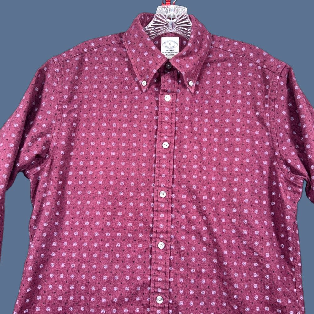 Brooks Brothers Brooks Brothers Regent Button-Down Shirt Cotton Mens M Maroon Red Geometric Pattern Button-Up Classic Preppy City Casual Regular Sleeve Long Size US M / EU 48-50 / 2 - 1 Thumbnail