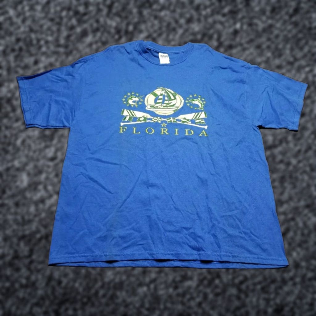 Gildan VINTAGE Gildan T-Shirt Florid a Palm Trees Print Bird Nature 90s Souvenir Travel Mens XL Blue Cotton Short Sleeve Crew Neck Logo Graphic Print Size US XL / EU 56 / 4 - 1 Thumbnail