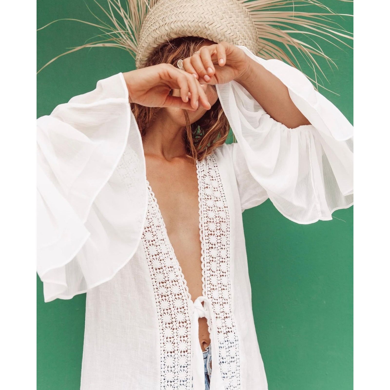 Designer Maia Bergman Linen Robe Coverup M $298 Size ONE SIZE - 3 Thumbnail