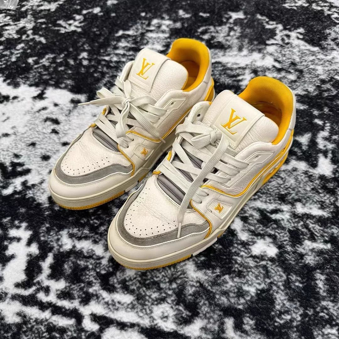 Louis Vuitton LV Trainer White Yellow Cement Blown 7/41 95 New Size US 10 / IT 40 - 1 Thumbnail