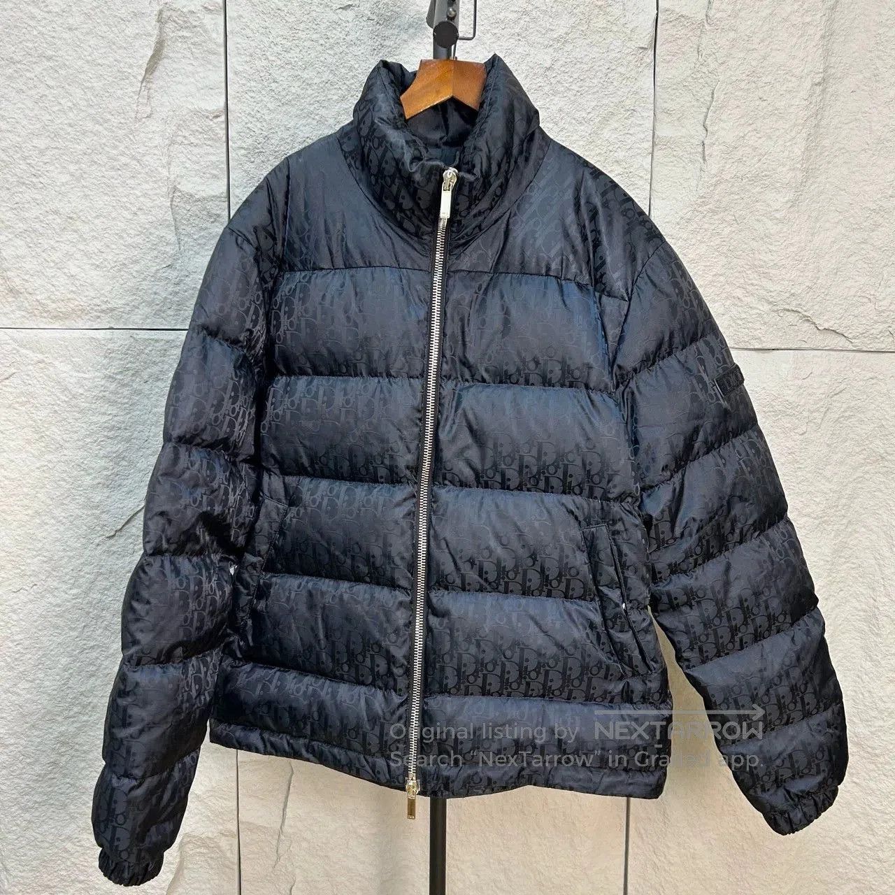 Dior black printed short down jacket by dior. Size L / US 10 / IT 46 - 1 Thumbnail