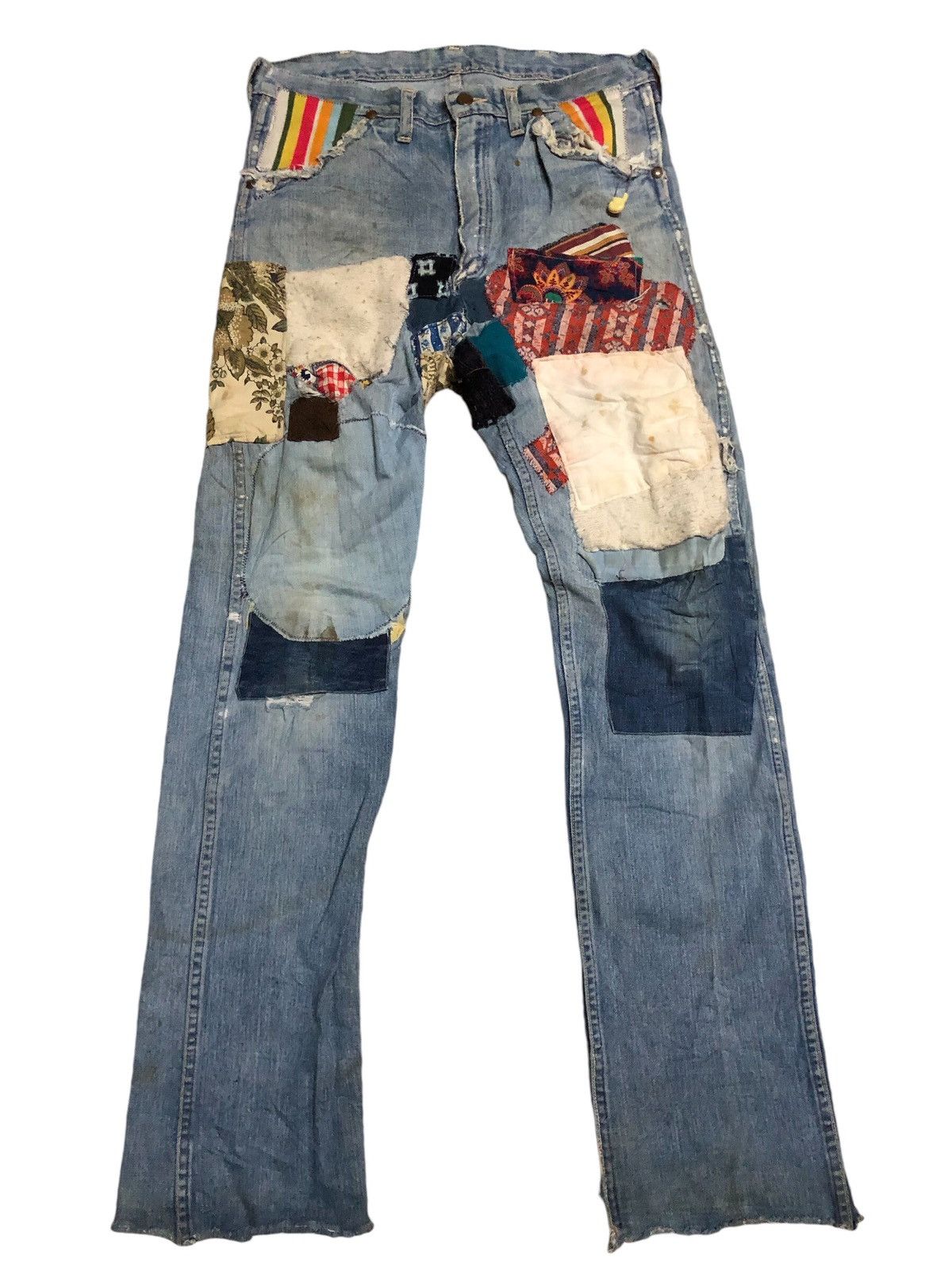 Vintage × Wrangler Rare Vintage 30’s Wrangler Talon Zip Patchwork Denim Pants Size US 33 - 1 Thumbnail