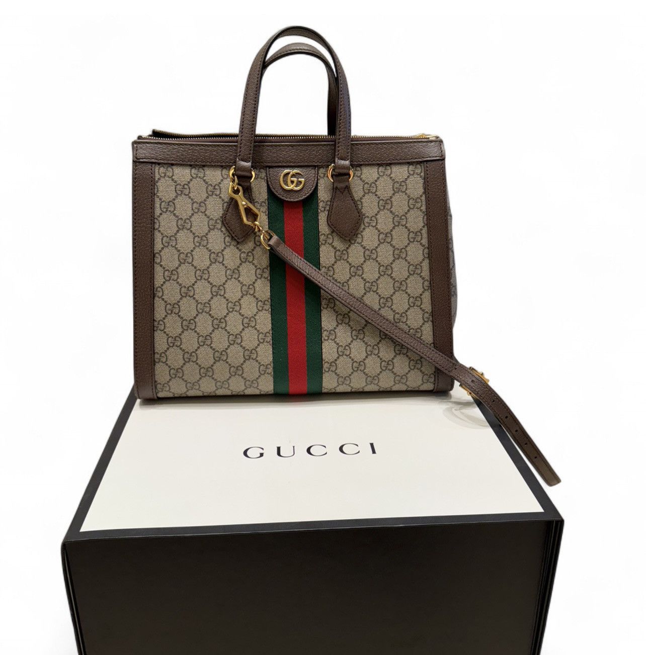 Gucci Gucci Monogram GG Supreme Ophidia Handle Bag Size ONE SIZE - 1 Thumbnail