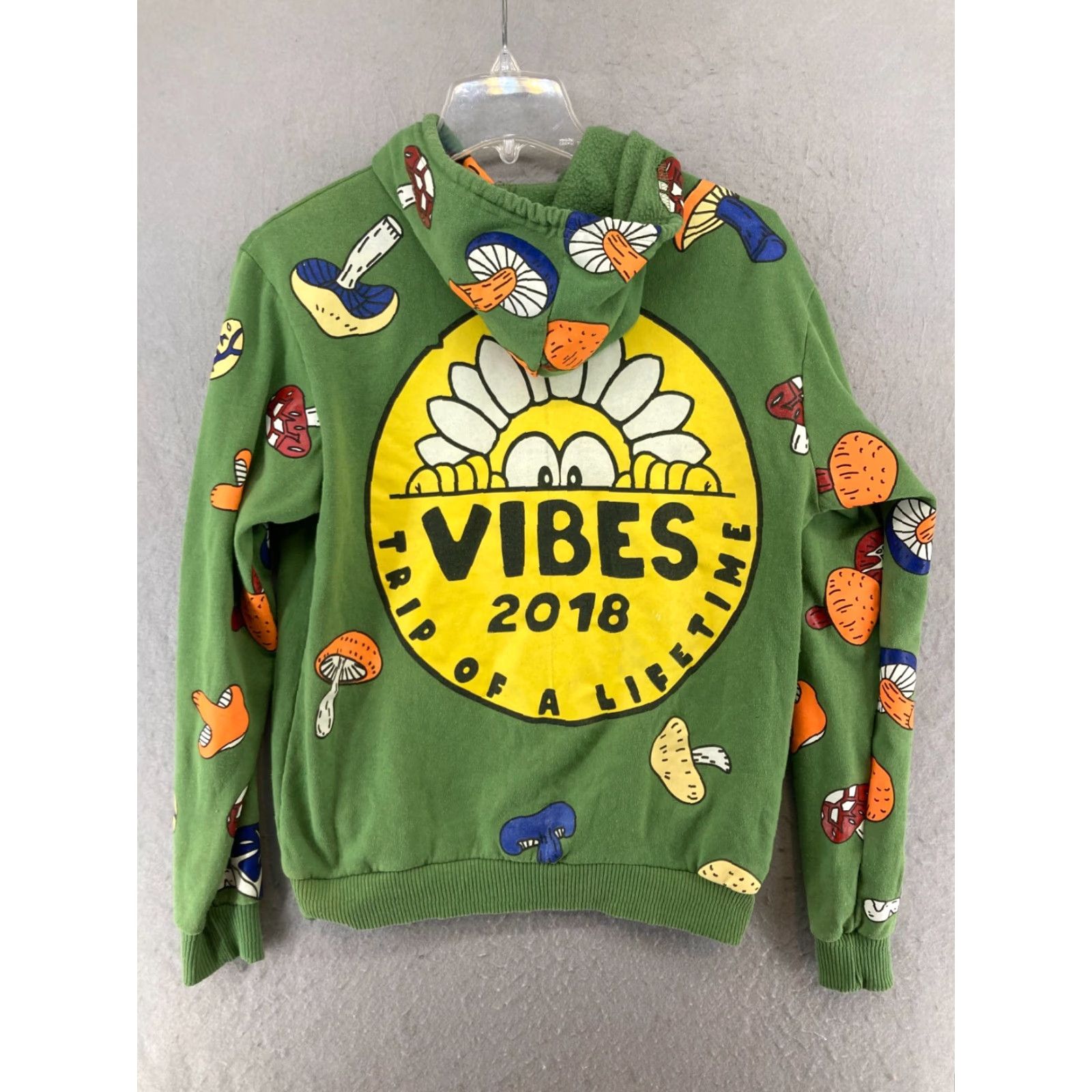 Vintage FRESH LAUNDRY Hoodie Womens Small Green V-Neck Hooded Pockets Graphic Print Mushroom 2018 Hipster Style Fall Winter 70s? Size S / US 4 / IT 40 - 7 Thumbnail