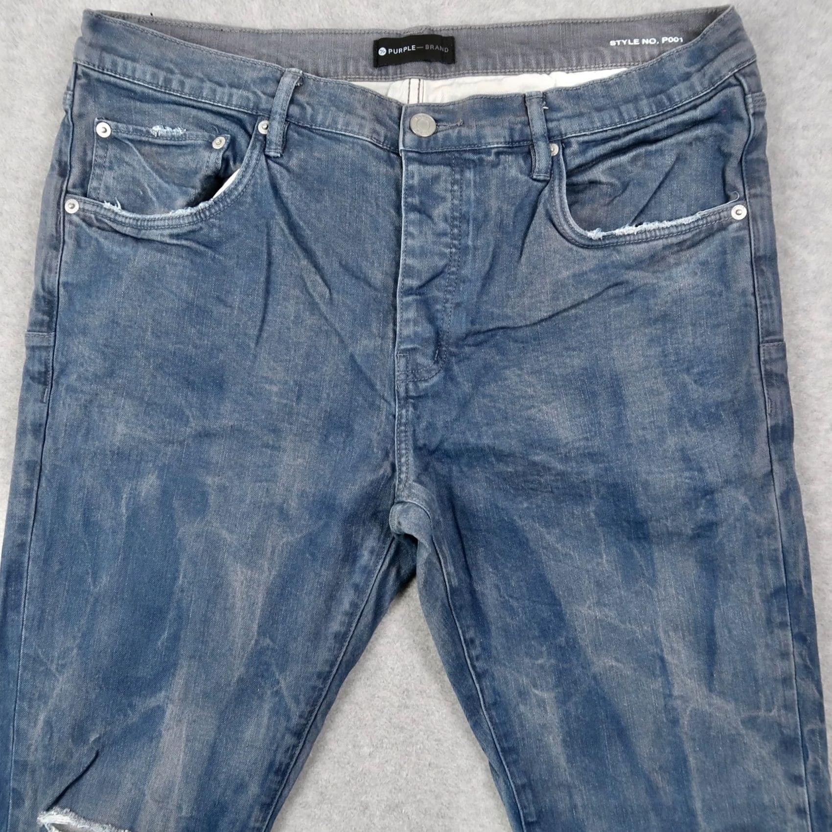 Denime Purple Brand P001 Jeans Men's Slim Fit Blue Distressed Sun Fade Style Denim 36x33 Size US 36 / EU 52 - 4 Thumbnail