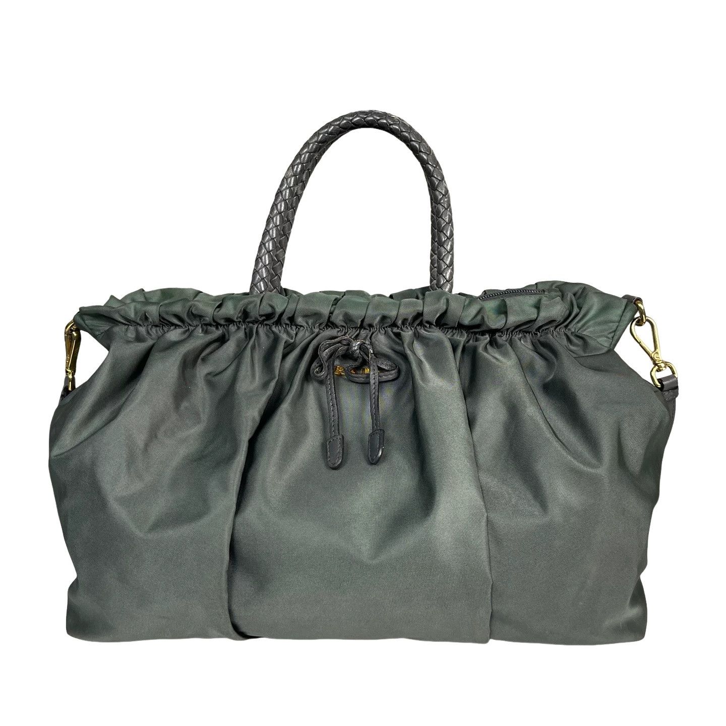 Prada Prada Green Nylon Braided Handle Handbag Size ONE SIZE - 1 Thumbnail
