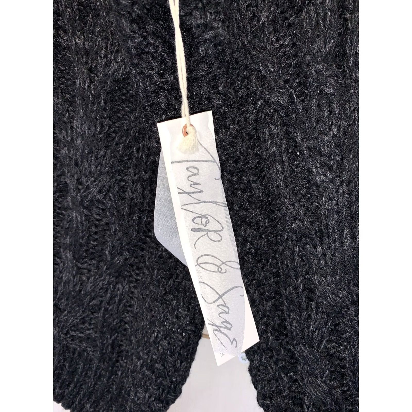 Vintage Taylor & Sage Marled Black Lace Up Chest Cable Knit Womens Medium Sweater NWT- Size M / US 6-8 / IT 42-44 - 2 Thumbnail