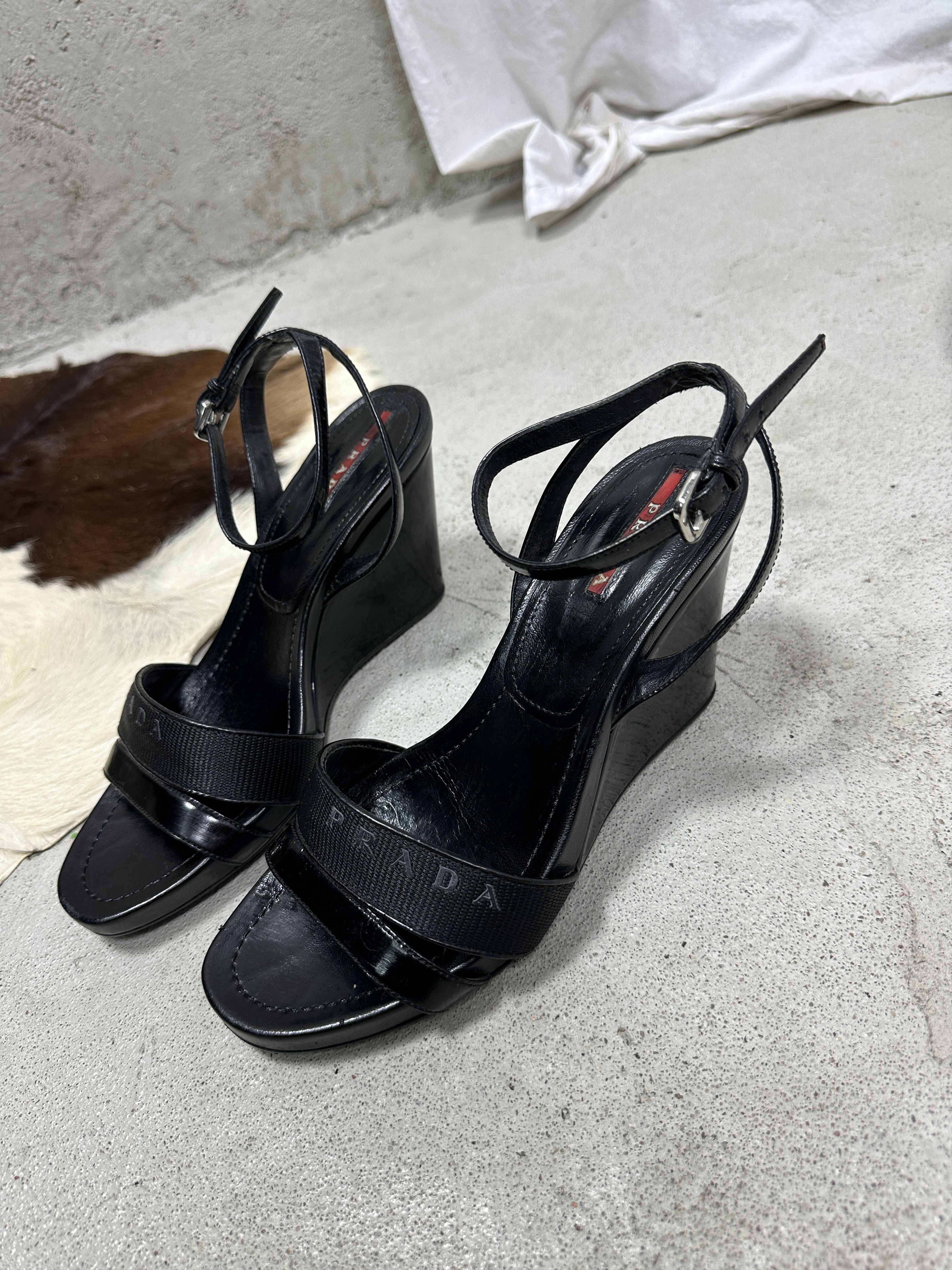 Prada Vintage Prada Leather Platform Wedge Sandals 00s Size US 8 / IT 38 - 1 Thumbnail
