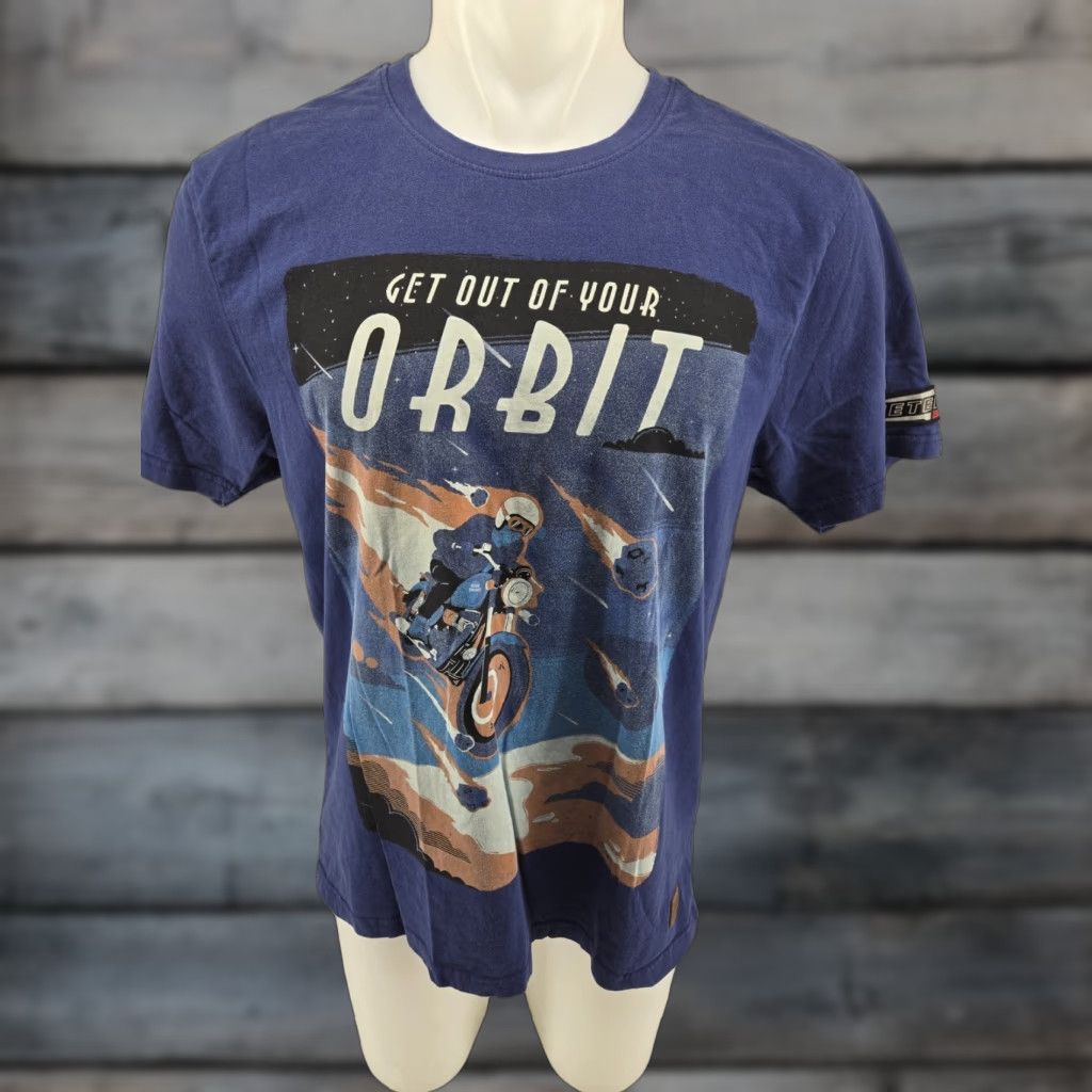 Penfield Royal Enfield T-Shirt Orbit Men's XL Blue Short Sleeve Crew Neck Logo Embroidered Graphic Print Vintage Theme Motorcycle Classic Shirt Mens XL Blue Size US XL / EU 56 / 4 - 1 Thumbnail