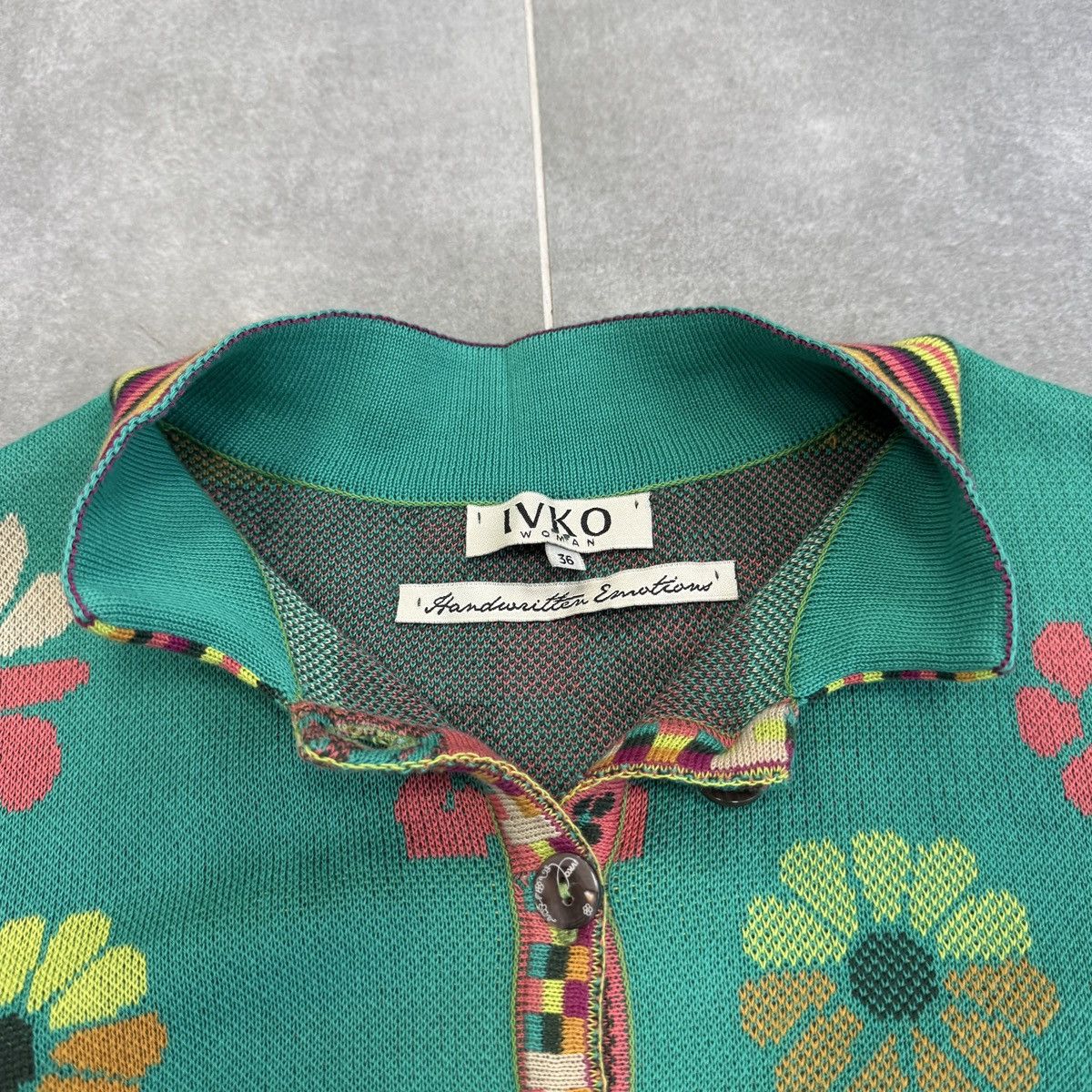 Vintage Ivko Handwritten Emotion Emerald Linen Sweater Cardigan Size XS / US 0-2 / IT 36-38 - 13 Thumbnail