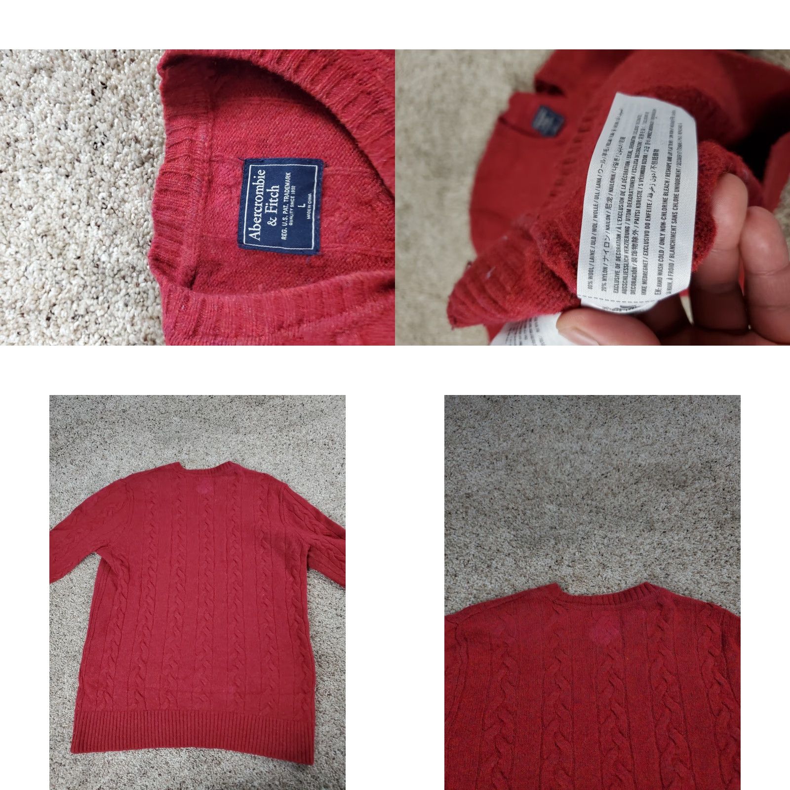 Abercrombie & Fitch Abercrombie & Fitch Sweater Large Red Womens Cable Knit Wool Blend Long Sleeve Crew Neck Pullover Casual Womens Size L / US 10 / IT 46 - 8 Thumbnail