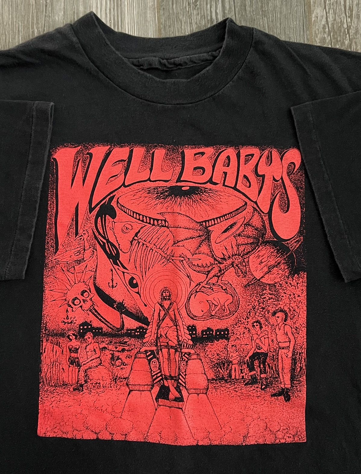 image of Band Tees 1994 Single Stitch Well Babys Vintage Black Red Graphic Tee, Men's (Size XL)