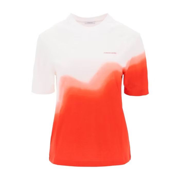 image of Salvatore Ferragamo O1S22I1N0524 Dye T-Shirt In White/red, Women's (Size Medium)