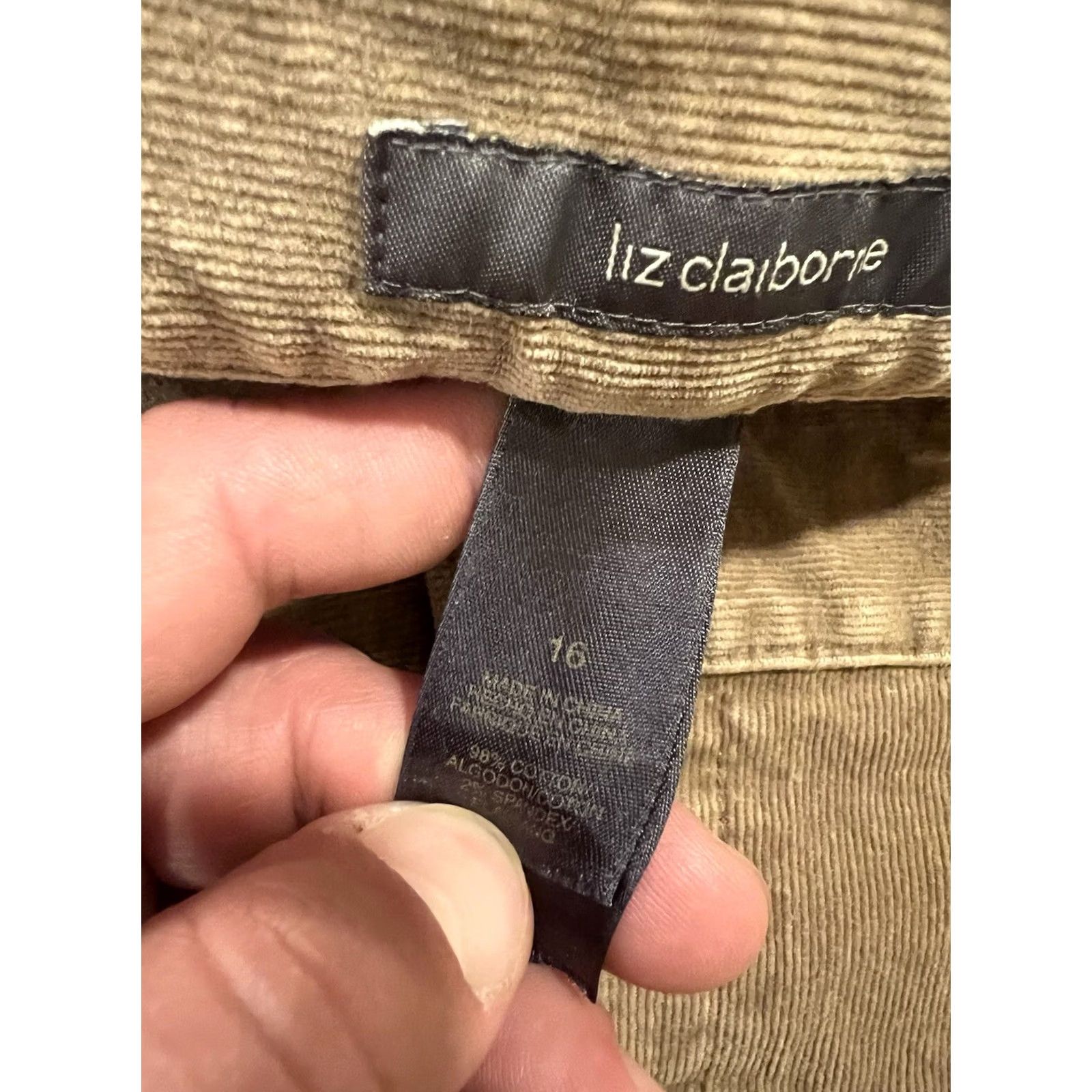 Liz Claiborne Womens Liz Claiborne Bootcut Corduroy Pants Brown Khaki Tan 36X28 Regular Stretch Inseam 28 | 16 EU 16 Size 38" / US 16 / IT 52 - 8 Thumbnail