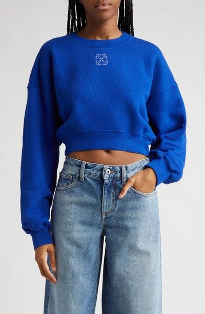 Off-White o1mle0425 Embr Mini Arrow Cropped Crewneck T-Shirt in Blue Size M / US 6-8 / IT 42-44 - 5 Thumbnail