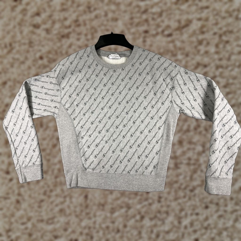 Champion VINTAGE Champion Sweater Women Small Gray Spellout AOP Cotton Reverse Weave Cotton Crop Size S / US 4 / IT 40 - 1 Thumbnail