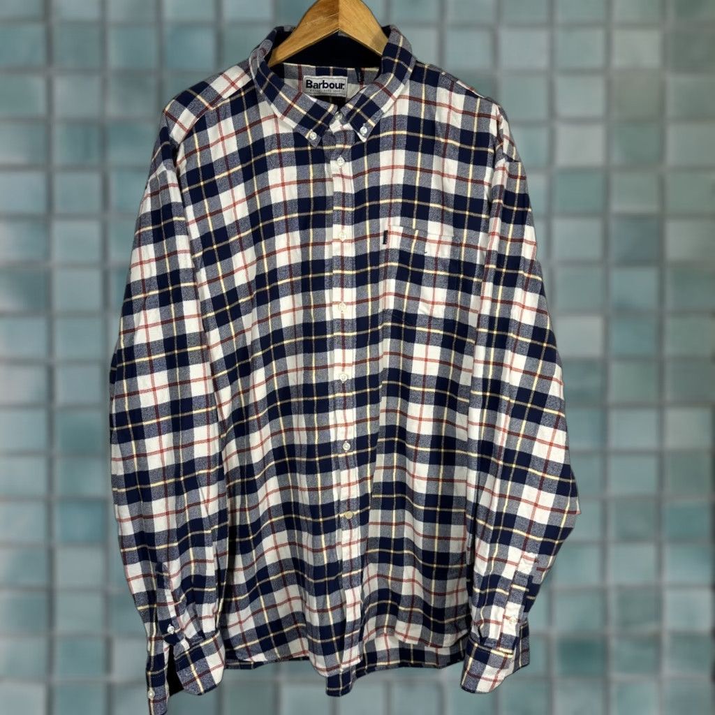 Barbour Barbour Barbour Blake Tailored Fit Plaid Button Down Flannel Shirt Mens 2XLT Navy Multicolor Long Sleeve Button-Up Size US XXL / EU 58 / 5 - 1 Thumbnail