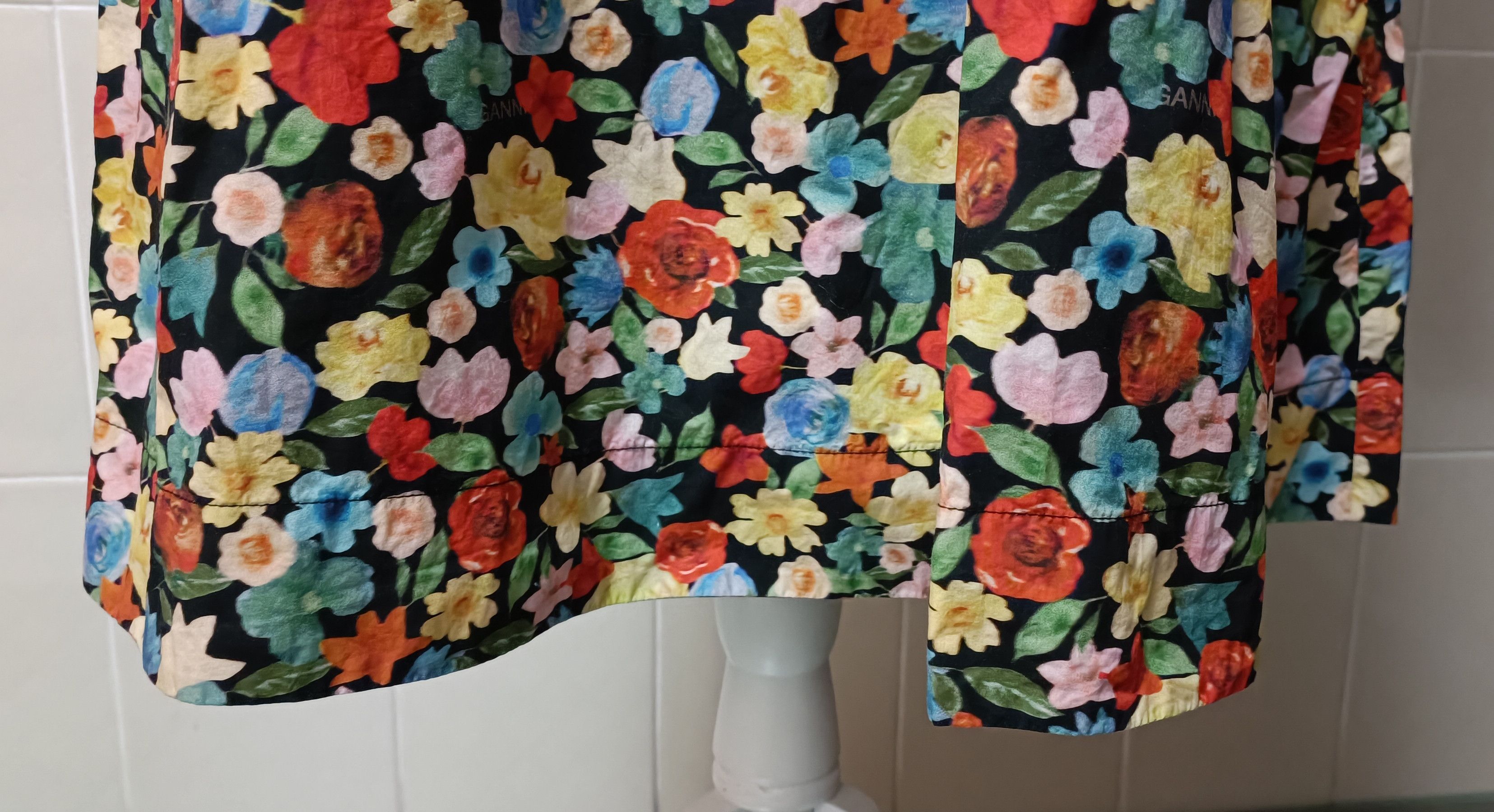 Ganni Tie-Neck Multicolor Floral - Print Cotton -Poplin Maxi Dress Size S / US 4 / IT 40 - 4 Thumbnail